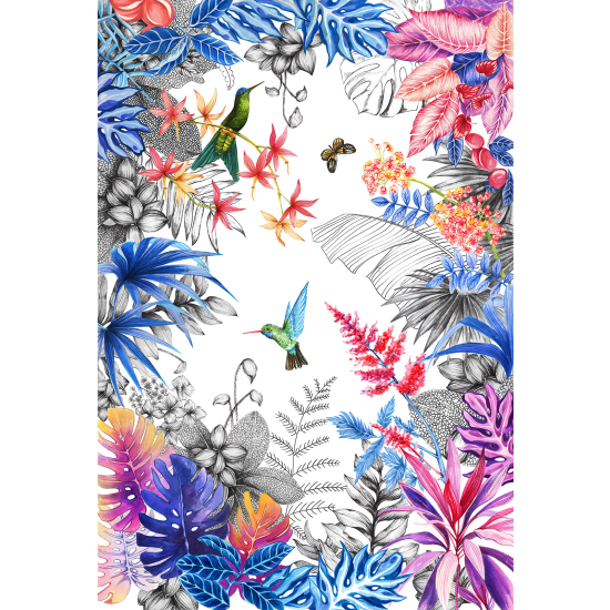 Papel pintado panorámico - Flores Pájaros
