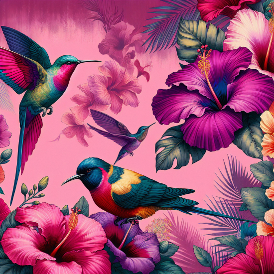 Papel pintado panorámico - Flores Pájaros