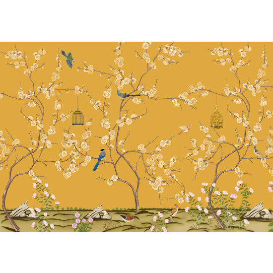 Papel pintado panorámico - Flores Pájaros