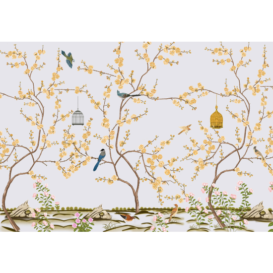 Papel pintado panorámico - Flores Pájaros