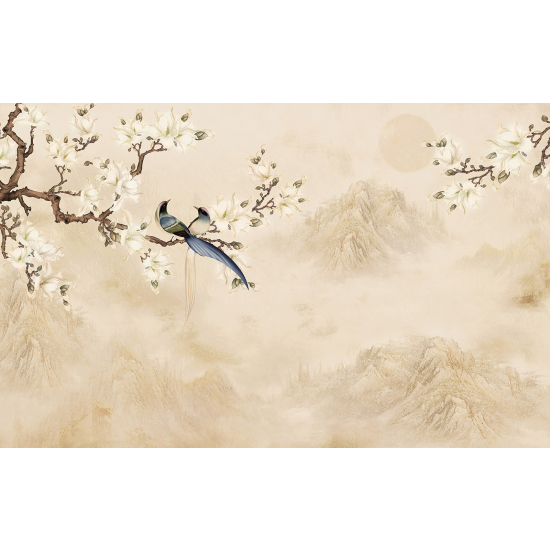 Papel pintado panorámico - Flores Pájaros