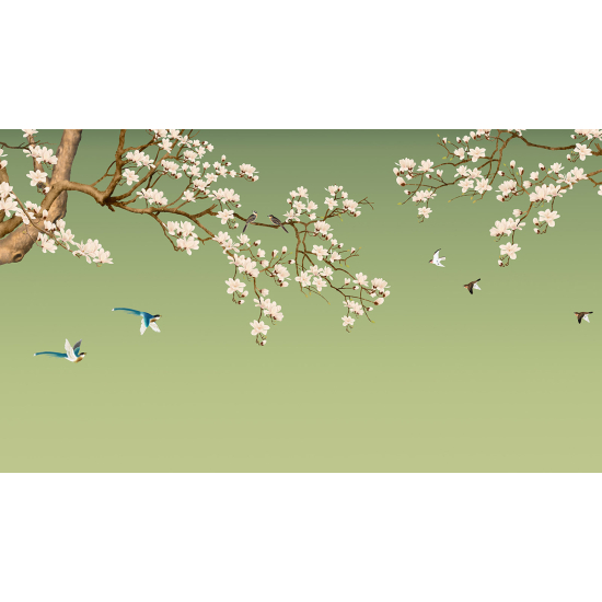 Papel pintado panorámico - Flores Pájaros