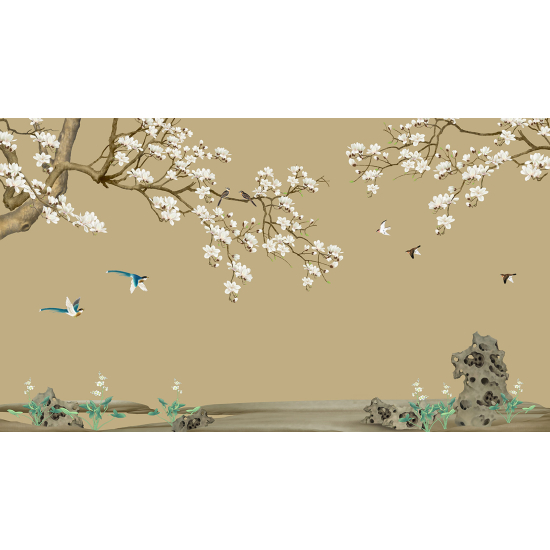 Papel pintado panorámico - Flores Pájaros