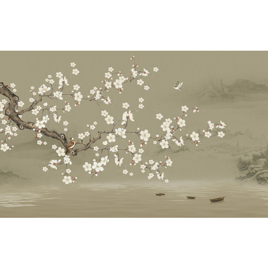 Papel pintado panorámico - Flores Pájaros