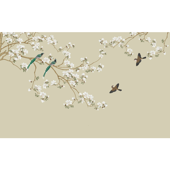 Papel pintado panorámico - Flores Pájaros