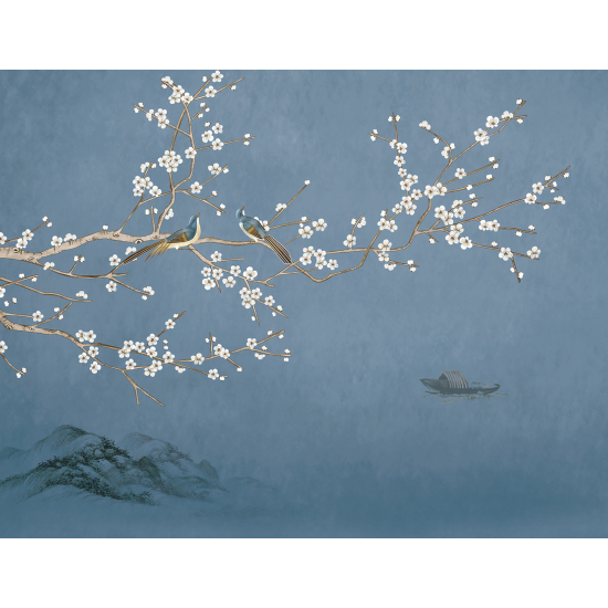 Papel pintado panorámico - Flores Pájaros