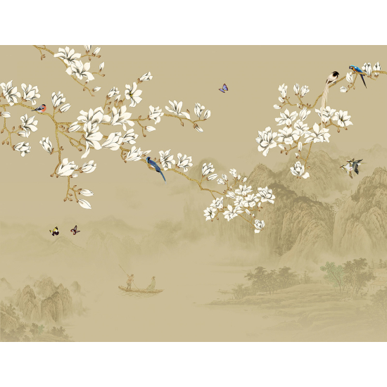 Papel pintado panorámico - Flores Pájaros