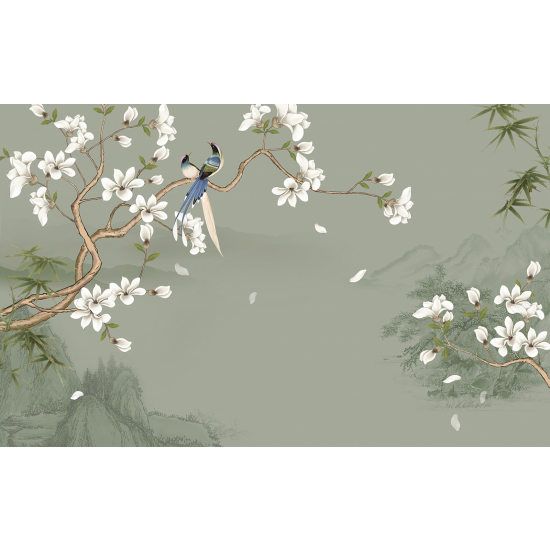 Papel pintado panorámico - Flores Pájaros