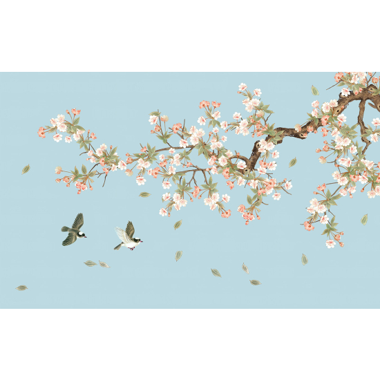 Papel pintado panorámico - Flores Pájaros