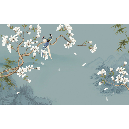 Papel pintado panorámico - Flores Pájaros