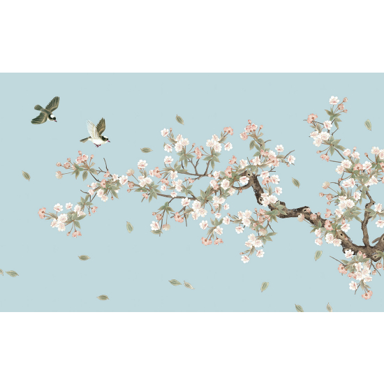 Papel pintado panorámico - Flores Pájaros