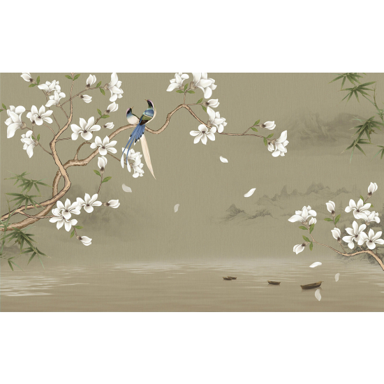 Papel pintado panorámico - Flores Pájaros