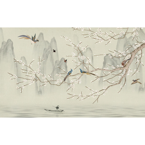 Papel pintado panorámico - Flores Pájaros