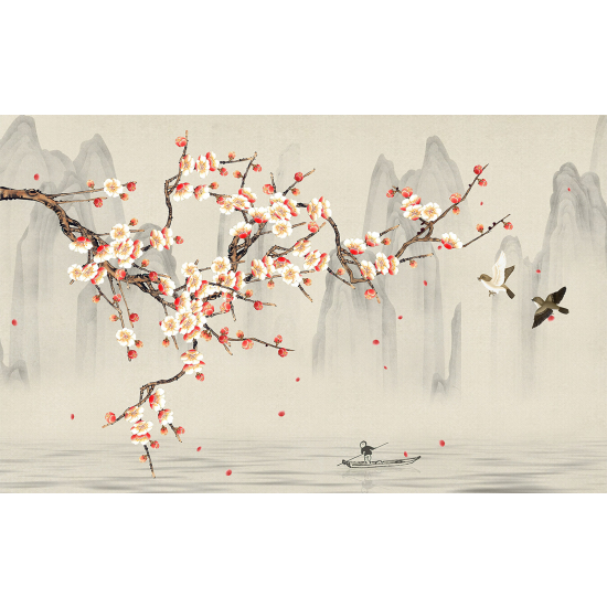 Papel pintado panorámico - Flores Pájaros