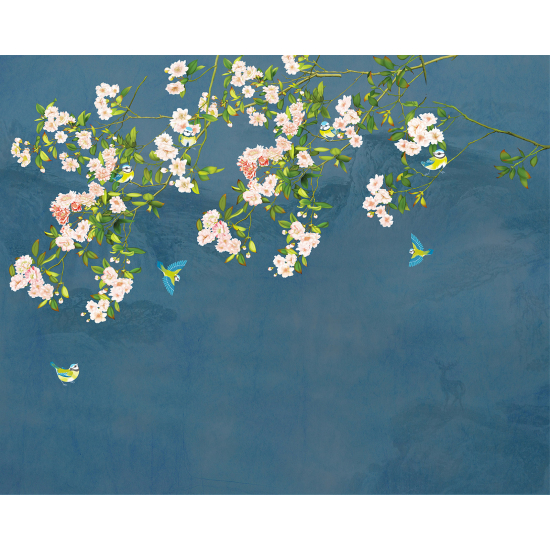 Papel pintado panorámico - Flores Pájaros