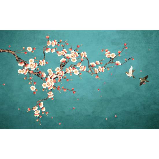 Papel pintado panorámico - Flores Pájaros