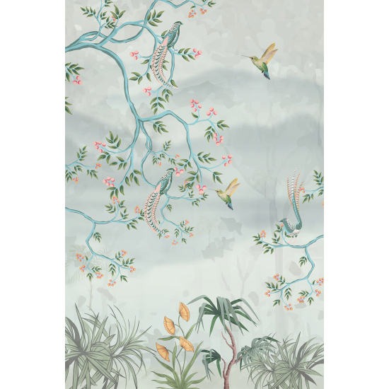 Papel pintado panorámico - Flores Pájaros