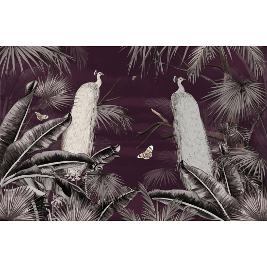 Papel pintado panorámico - Flores Pájaros