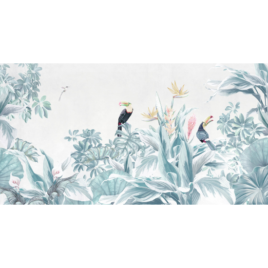Papel pintado panorámico - Flores Pájaros
