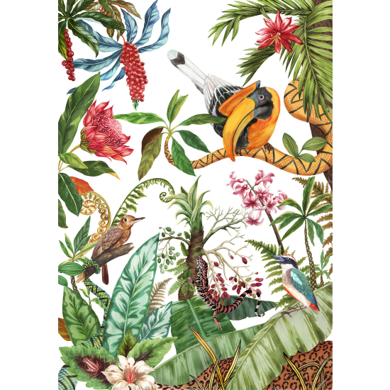 Papel pintado panorámico - Flores Pájaros