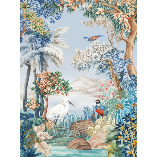 Papel pintado panorámico - Flores Pájaros