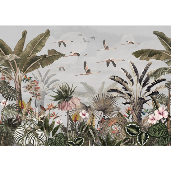 Papel pintado panorámico - Flores Pájaros