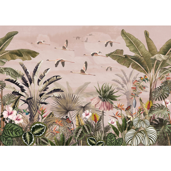 Papel pintado panorámico - Flores Pájaros
