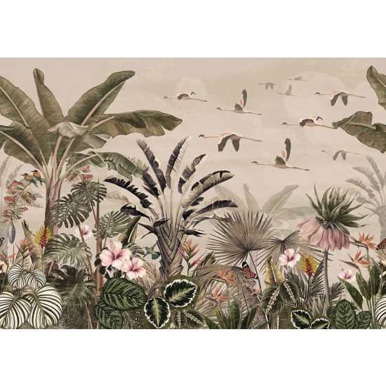 Papel pintado panorámico - Flores Pájaros