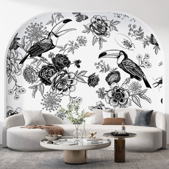 Papel pintado panorámico - Flores Tucanes