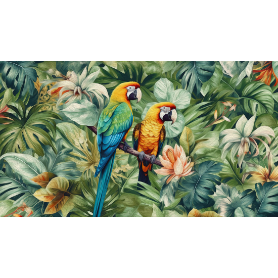 Papel pintado panorámico - Flores y loros