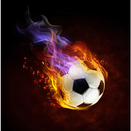 Papel pintado panorámico Fútbol / Fútbol - Balón de fútbol en llamas