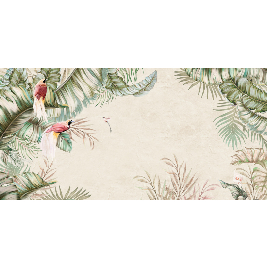 Papel pintado panorámico - Hojas Pájaros
