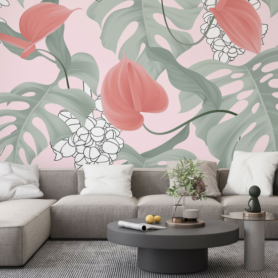 Papel pintado panorámico - Hojas tropicales