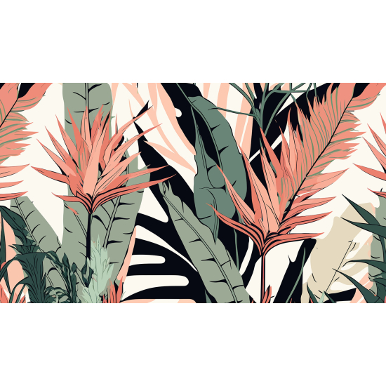 Papel pintado panorámico - Hojas Tropicales