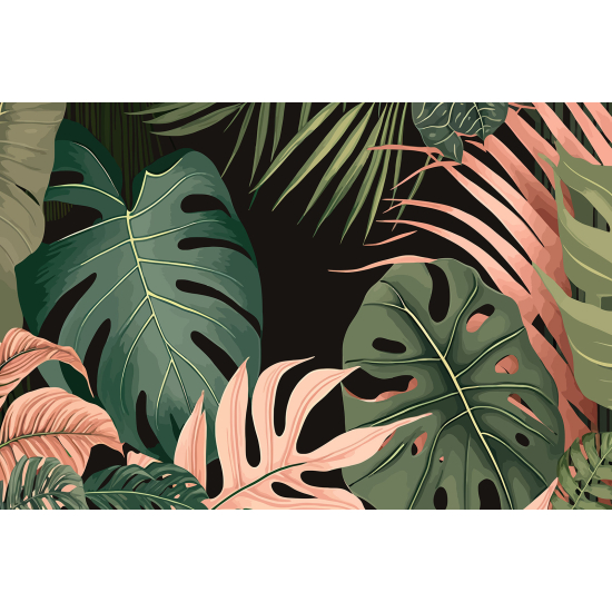 Papel pintado panorámico - Hojas Tropicales