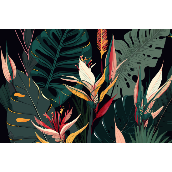 Papel pintado panorámico - Hojas Tropicales