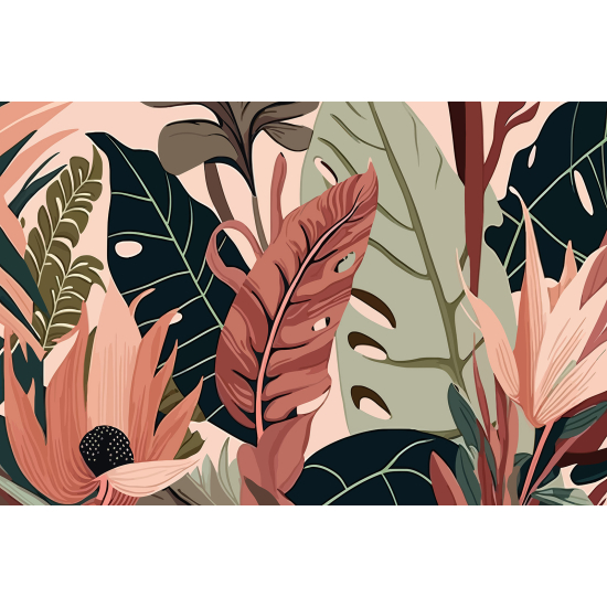 Papel pintado panorámico - Hojas Tropicales