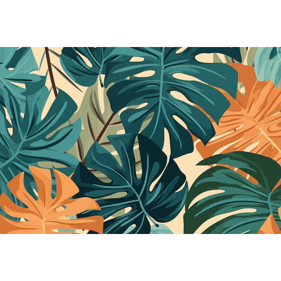 Papel pintado panorámico - Hojas Tropicales