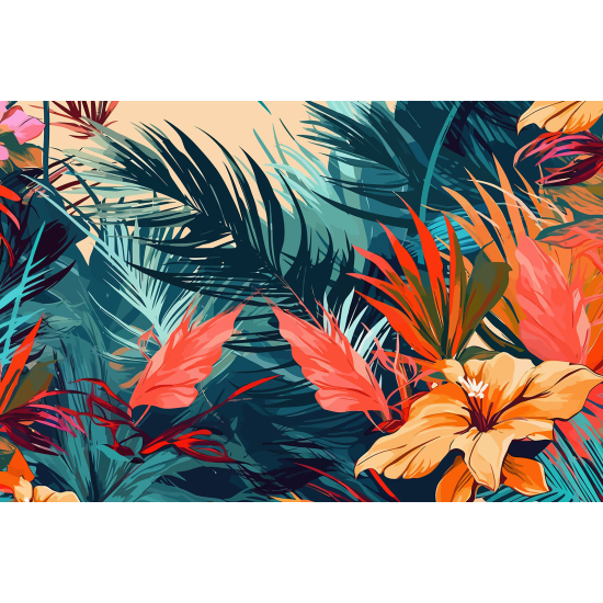Papel pintado panorámico - Hojas Tropicales