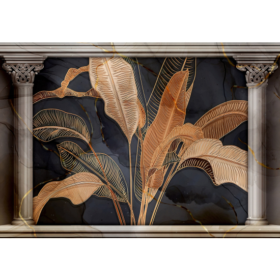Papel pintado panorámico - Hojas tropicales 3D
