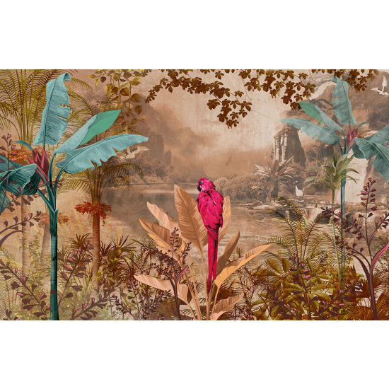 Papel pintado panorámico - Hojas Tropicales Loro