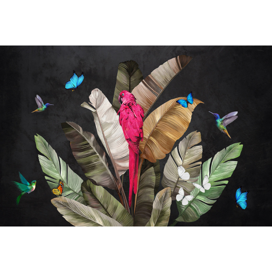 Papel pintado panorámico - Hojas Tropicales Pájaro