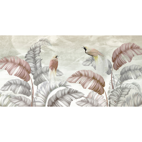 Papel pintado panorámico - Hojas Tropicales Pájaros