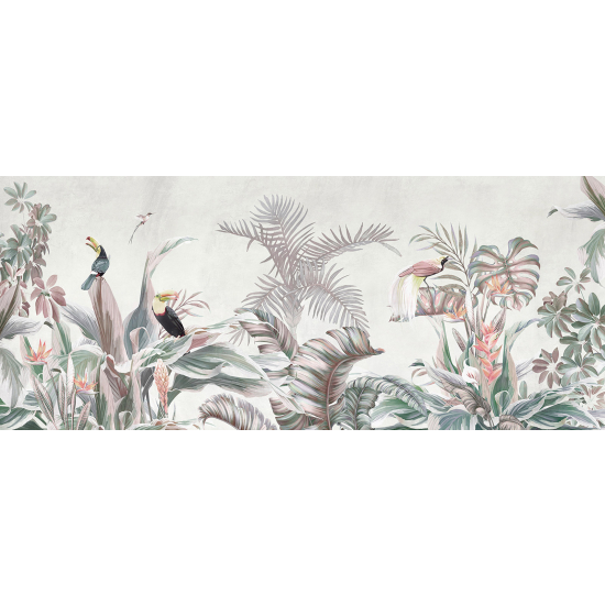 Papel pintado panorámico - Hojas tropicales Pájaros