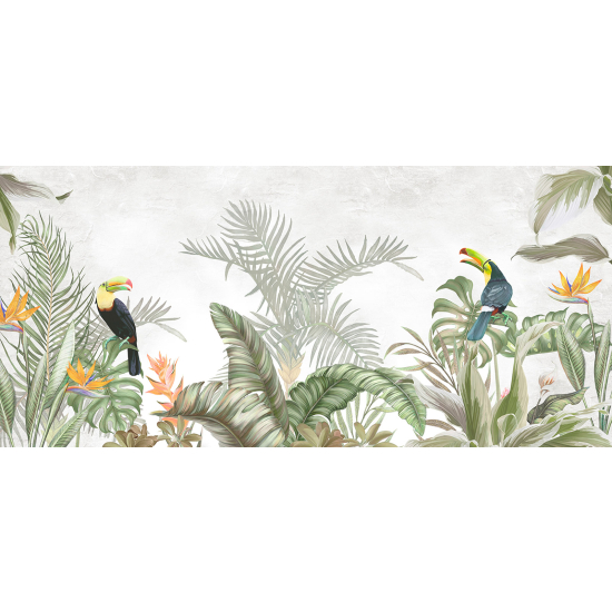 Papel pintado panorámico - Hojas tropicales Tucanes