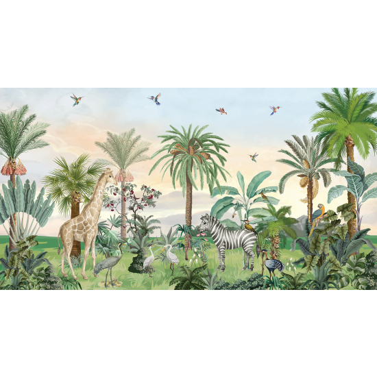 Papel pintado panorámico infantil - Animales de la jungla