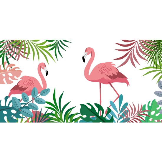 Papel pintado panorámico infantil - Flamencos rosas