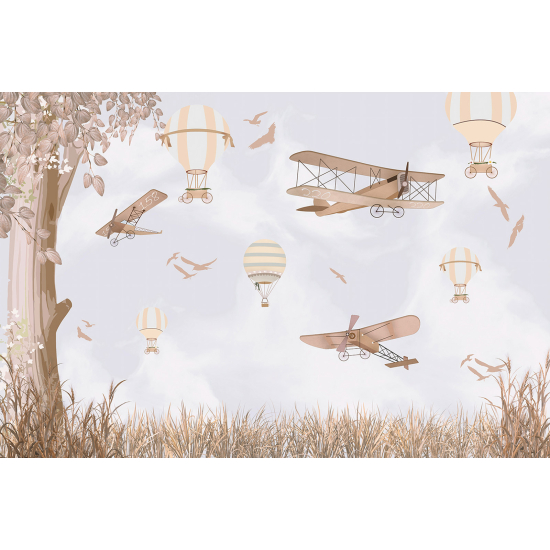 Papel pintado panorámico Infantil - Globos aerostáticos Aviones