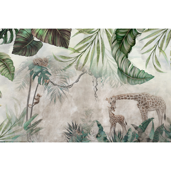 Papel pintado panorámico infantil - Selva Tropical Jirafas