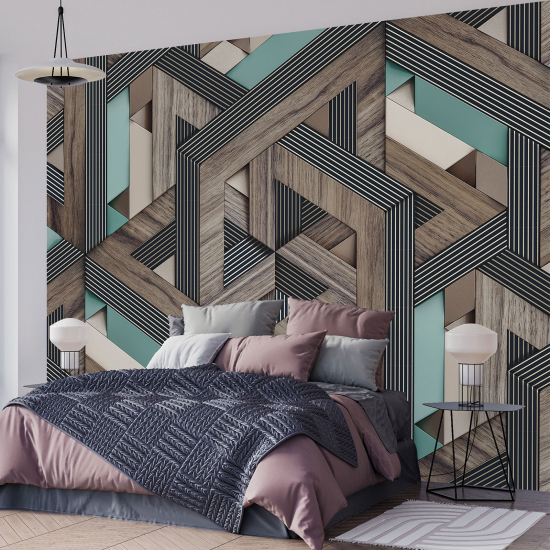 Papel pintado panorámico - Madera geométrica